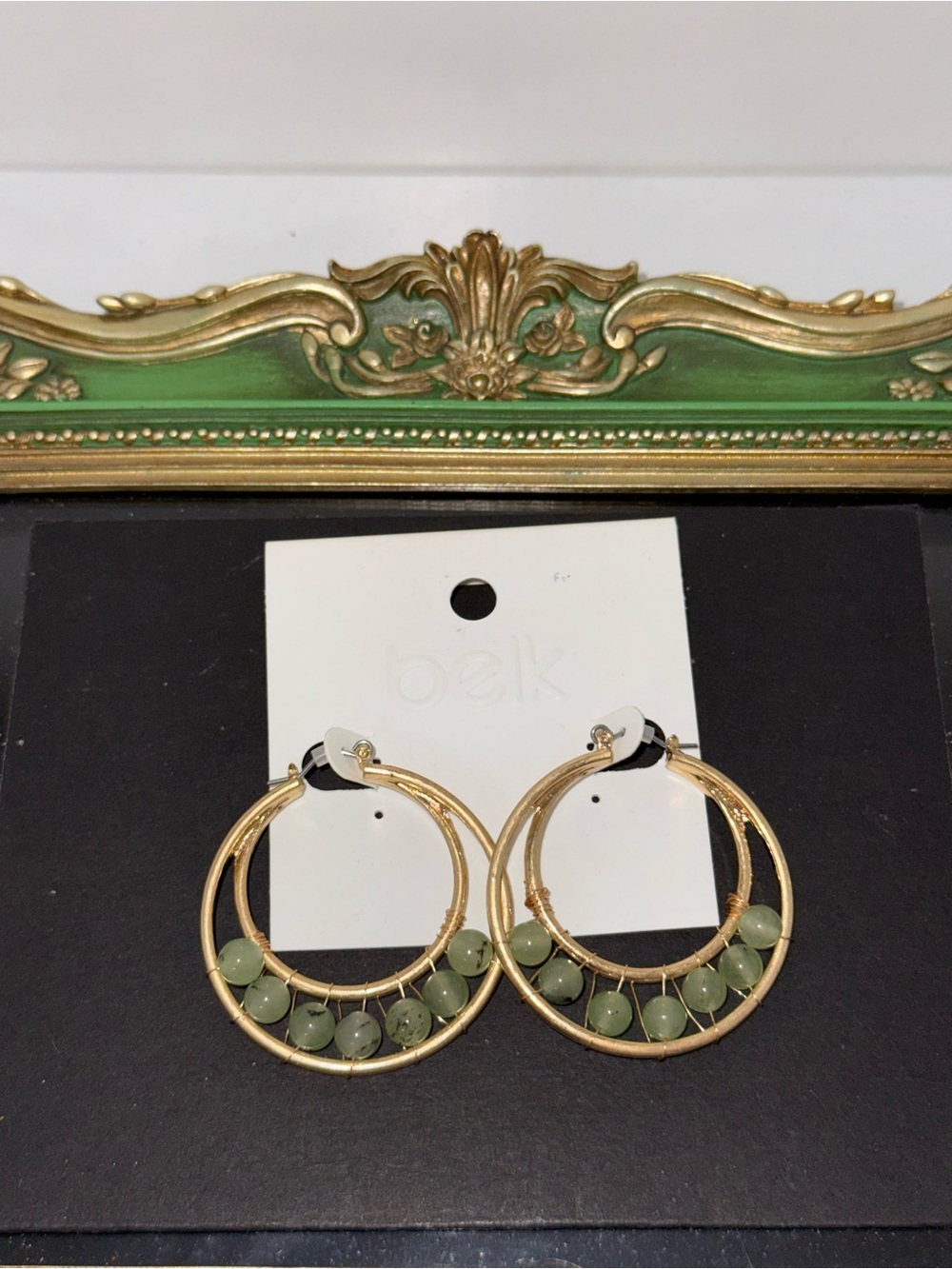 belk Gold Double Hoop Earrings with Green Beads